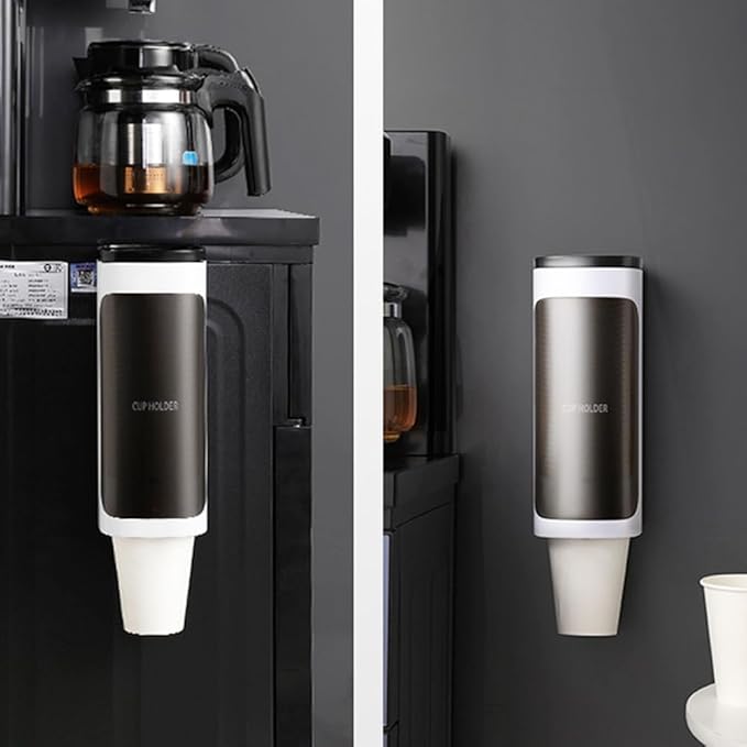 Cup Dispenser Wall Mounted, Bathroom Cup Dispenser Holder for 3oz-9.5oz Disposable Paper and Plastic Cups, Water Cooler Cup Dispenser with Adhesive Plate (Large White, 1 Pcs)