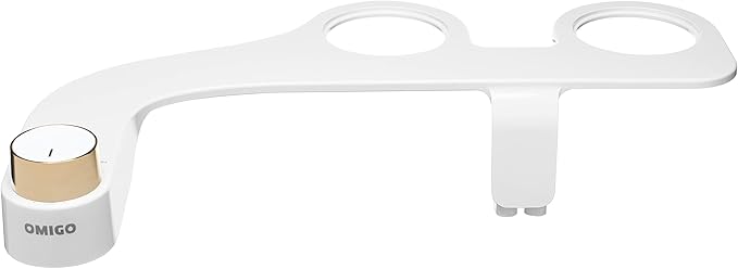 Omigo Element Bidet Attachment Non-Electric Thin Modern Design, Dedicated Rear and Front Self-Cleaning Nozzles with Pressure Control Dial (Ambient Temp, Gold)