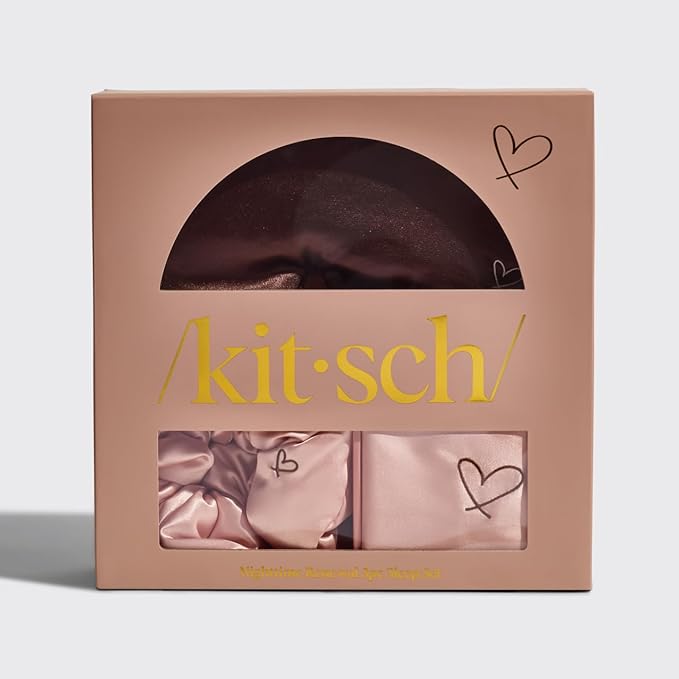 Kitsch Night time Renewal 3PC Sleep Set - Satin Pillowcase with Zipper for Hair & Skin - Softer Than Silk, Queen/Standard Size with Satin Pillow Scrunchie No-Damage Hair Tie and Satin Pillow Eye Mask