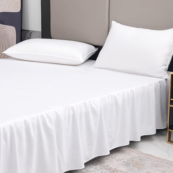 White Bed Skirt Queen Size Ruffled Bed Skirt with Split Corners, Queen Bed Skirt 12 Inch Drop, TSUTOMI Queen Size Bed Skirt White for Ruffled Bed Skirt with Split Corners, Bed Skirt Queen Size