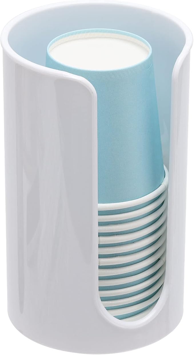 LoveBB Plastic Paper Cup Holder - Small Disposable Cup Dispenser Mouthwash Cup Holder for Bathroom Countertop, White