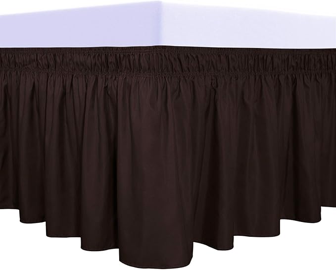 PureFit Wrap Around Ruffled Bed Skirt with Adjustable Elastic Belt - 14 Inch Drop Easy to Put On, Wrinkle Free Bedskirt Dust Ruffles, Bed Frame Cover for Queen, King and C-King Size Beds, Chocolate