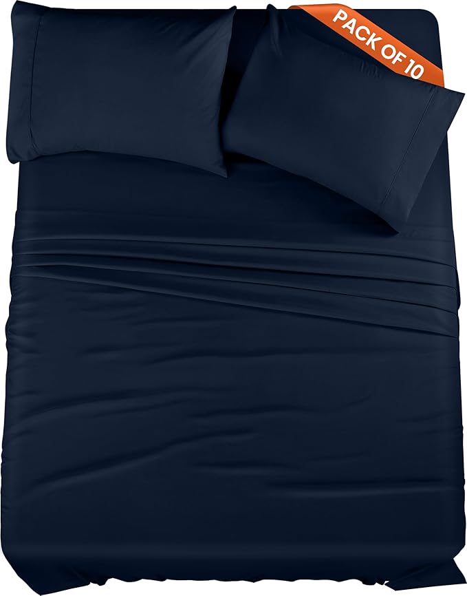 Utopia Bedding Full Bed Sheets Set - Pack of 10 Sheet Sets - Perfect for Spa, Hotel, & Guest Bedroom - Brushed Microfiber - Shrinkage and Fade Resistant - Easy Care (Navy Blue)