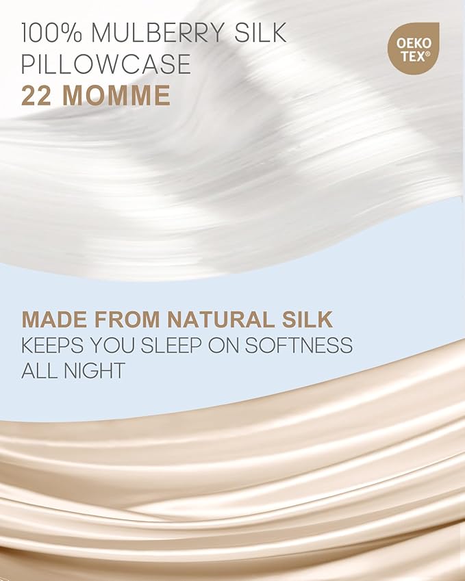 THXSILK Silk Pillowcase for Hair and Skin, 100% Mulberry Silk Bed Pillowcase 22 Momme, Hypoallergenic Soft Breathable Both Sides Silk Pillow Case with Hidden Zipper, King Pillow Case(Beige)