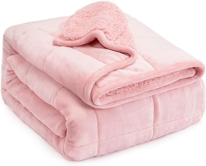 Lofus Weighted Blanket for Adults(15 lbs, 48" x 72"), Throw Heavy Blanket Machine Washable, Soft Weighted Blankets for Stress Relief and Sleep Promotion-Pink
