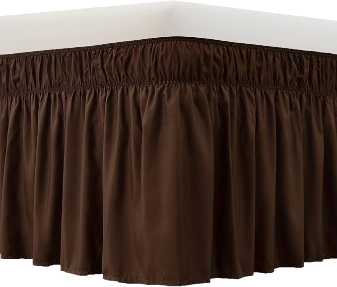 MEILA Wrap Around Bed Skirt Three Fabric Sides Elastic Dust Ruffled 18 Inch Tailored Drop,Easy to Install Fade Resistant-Brown, Queen/King