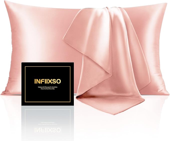 INFIIXSO Mulberry Silk Pillowcase for Hair and Skin, Silk Pillow Cases Queen with Hidden Zipper 20x30 Inches, Extraordinary Smooth and Soft Cooling Pillow Cases for Hot Sleepers(Rose Pink, 1 Pack)