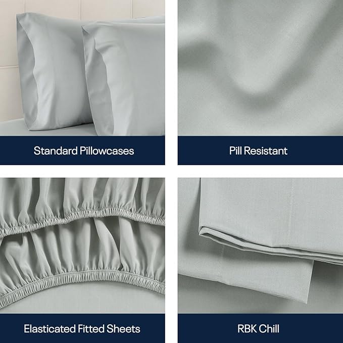 Reebok Twin Size Sheet Set from Tencel Eucalyptus - Soft, Cooling & Breathable for Hot Sleepers, Deep Pocket Up to 17 Inches, 4Pc Hotel Luxury Bedding Set, Bedsheet & Pillowcases (Lunar Rock, Twin)