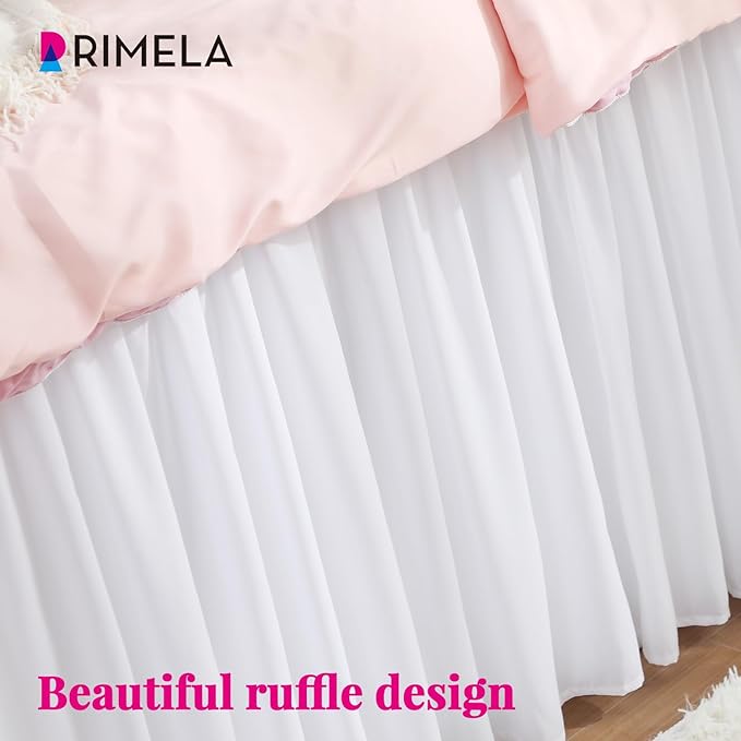 RIMELA Dorm Bed Skirt Twin XL 22 Inch Drop, Extra Long Wrap Around Elastic Bed Skirts Easy to Put On Twin Size Dust Ruffle, White Bedskirt for Adjustable Bed Base Solid Silky Fabric Machine Washable