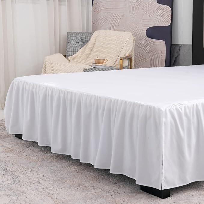 TSUTOMI Bed Skirt Full Size Ruffled Bed Skirt with Split Corners, 16 Inch Drop Dust Ruffle Bed Skirts with Platform, Gathered Style, 100% Microfiber, White