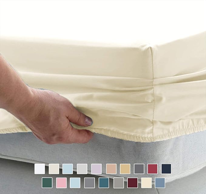 Pizuna Pure 100% Cotton Sheets 6pc Queen Size, 800 Thread Count Long Staple Cotton Crisp Sateen Sheets 6pc Queen with 15" Deep Pocket (Combed New Ivory Cotton Sheets 6pc Queen)