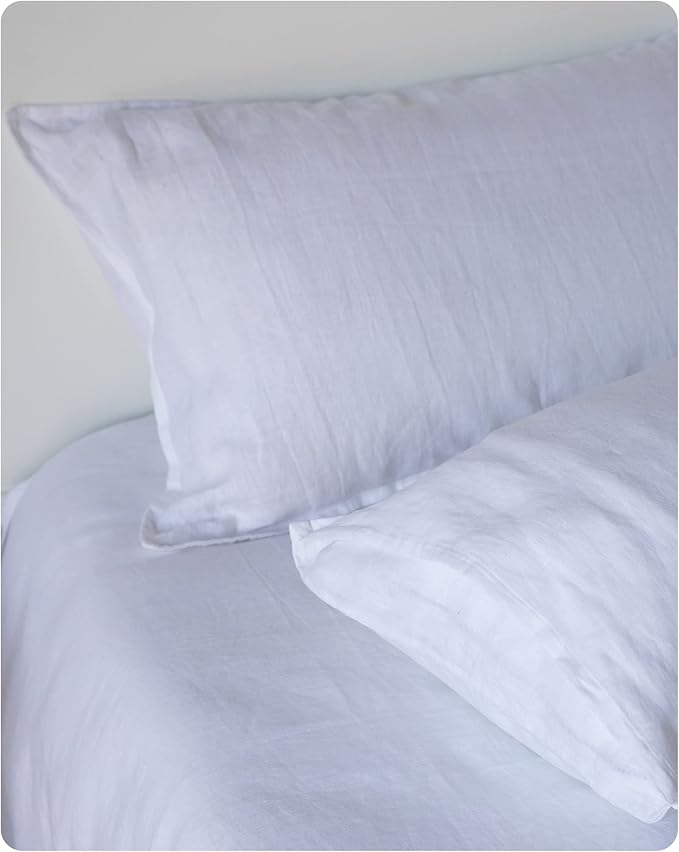 XZ XIFA Linen Pillowcases King - Pack of 2-100% Natural Washed French Flax, Breathable, Durable, Textured Envelope Pillowcases - White, 20'' x 40''