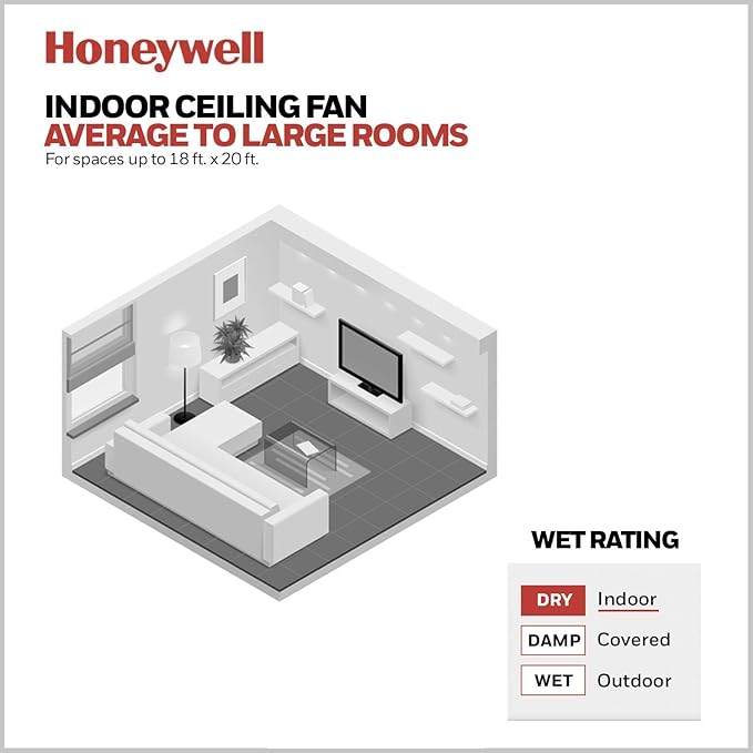 Honeywell Ceiling Fans Carnegie, 52 Inch Industrial Style Indoor LED Ceiling Fan with Light, Remote Control, Dual Mounting Options, 5 Dual Finish Blades, Reversible Airflow - 51460-01 (Silver)