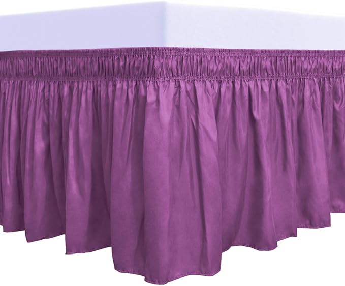 PureFit Wrap Around Ruffled Bed Skirt with Adjustable Elastic Belt - 18 Inch Drop Easy to Put On, Wrinkle Free Bedskirt Dust Ruffles, Bed Frame Cover for Twin,Twin XL and Full Size Beds, Purple