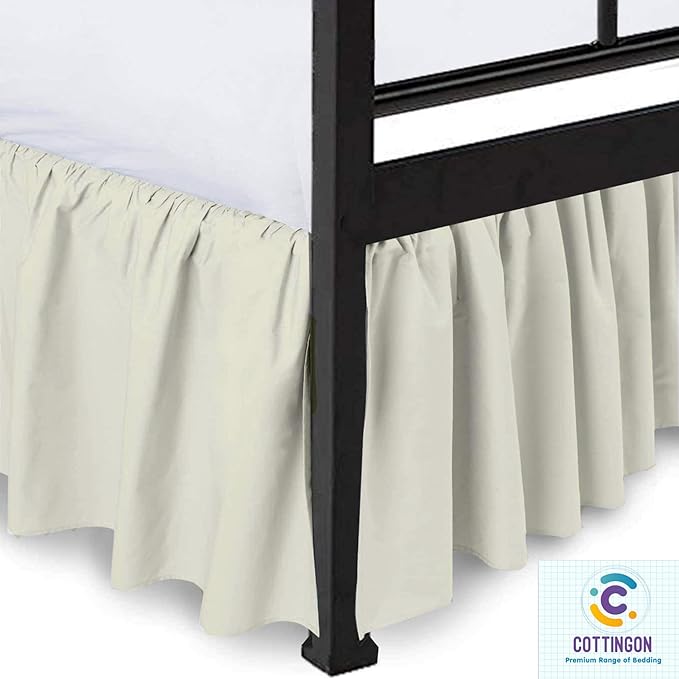Ruffled Bed Skirt with Split Corners-Dust Ruffle - 15" Drop 100% Microfiber Soft,Sheen & Luxurious Look - Bed Skirts (Ivory -Full)