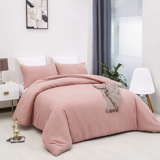 KAREVER Blush Pink Comforter Set Women Full Size Bedding Quilt Set Girls 3 PCs Bed Set Durable Breathable Blanket