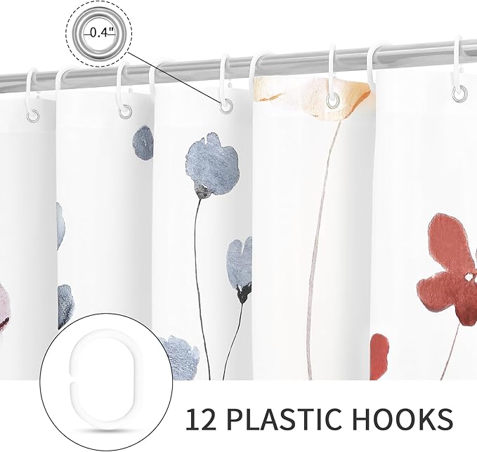 Gibelle Small Stall Shower Curtain 36 x 72, Narrow Half Watercolor Floral Fabric Shower Curtain, Coral Beige Flower Decorative Bathroom Shower Curtain Set with Hooks