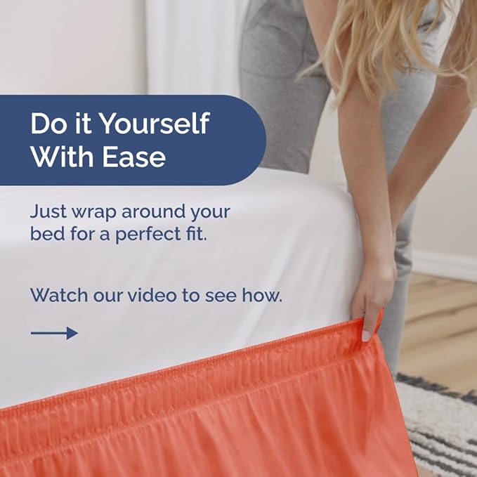Wrap Around Dust Ruffle Bed Skirt - Coral - for King Size Beds with 15 Inch Drop - Easy Fit Elastic Strap - Adjustable Pleated Bedskirt w/Brushed Fabric - Wrinkle Free - for Women, Men, Kids & Teens