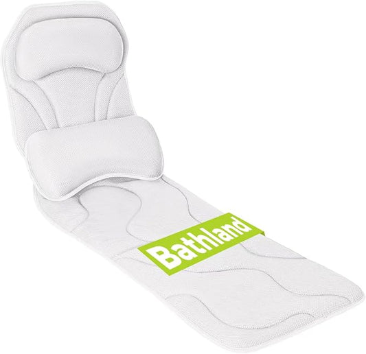 Full Body Bath Pillow for Tub - Extra Long & Thick Tub Pillow with Head, Back & Lumbar Support, 168 Non-Slip Suction Cups, Soft 5D Mesh Spa Cushion, Fits All Tubs-Gift for Soaking