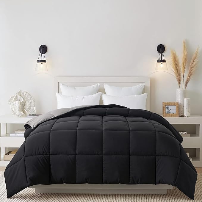 Cosybay Down Alternative Comforter (Black/Grey, King) - All Season Soft Quilted King Size Bed Comforter - Duvet Insert with Corner Tabs -Winter Summer Warm Fluffy, 102x90 inches