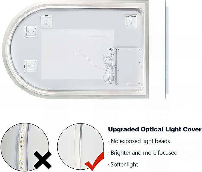Niccy Arched LED Bathroom Mirror, 40x24 Arch Wall Mounted Frameless Bathroom Mirror for Vanity, Smart Lighted Frontlit Mirrors with Memory Function for Bathroom Bedroom Beauty Hair Salon