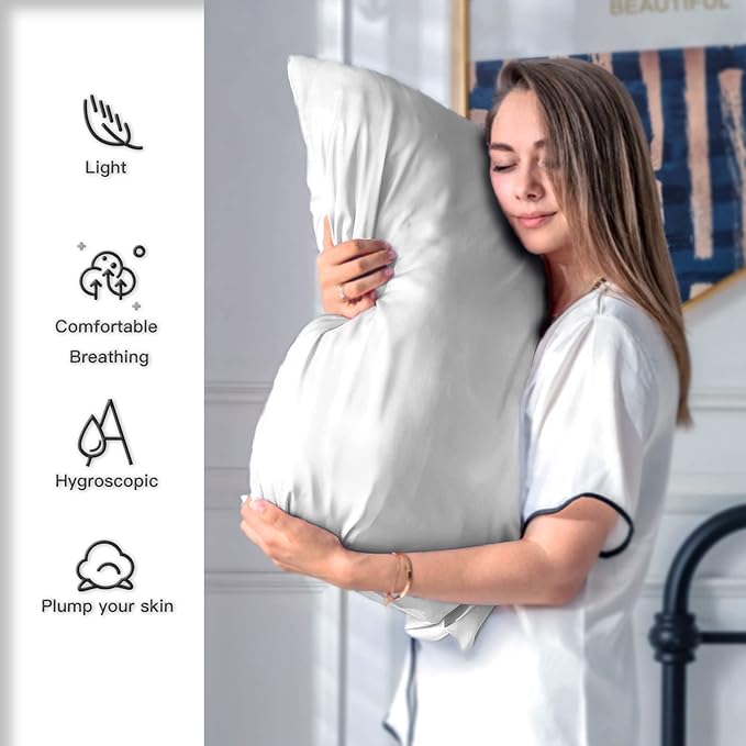 Silk Pillowcase for Hair and Skin,Soft,Breathable and Sliky 100% Queen Silk Pillow Case Set of 2,Both Sides Natural Mulberry Silk Pillowcases with Hidden Zipper(Queen Size 20"X 30",2pcs)