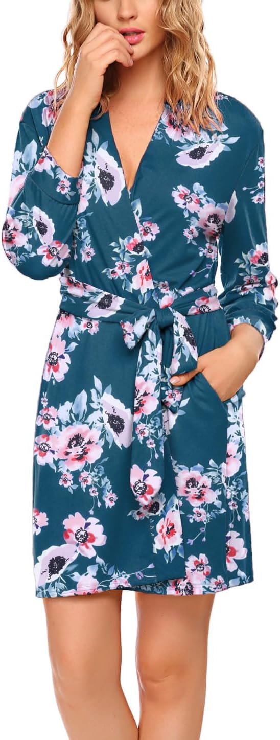 HOTOUCH Womens Robe Lightweight Short Knit Bathrobe Soft Ladies Sleepwear with Pockets