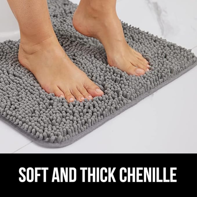 GORILLA GRIP Bath Rug Mat 30x20, Thick Soft Absorbent Chenille, Quick Dry Microfiber Mats, Rubber Backing Washable Shower Floor Rugs, Bathmat Runner, US Designed Bathroom Home Decor Accessories Grey