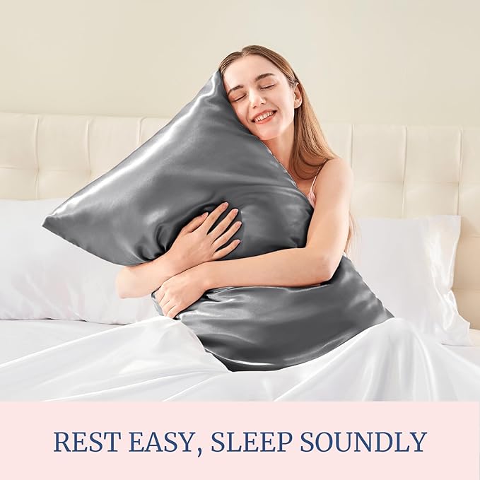 BEDELITE Satin Pillowcase for Hair and Skin, Super Soft Similar to Silk Pillow Cases 4 Pack with Envelope Closure, Cooling Pillowcases for Women Men (20"x36" King Size, Dark Grey)