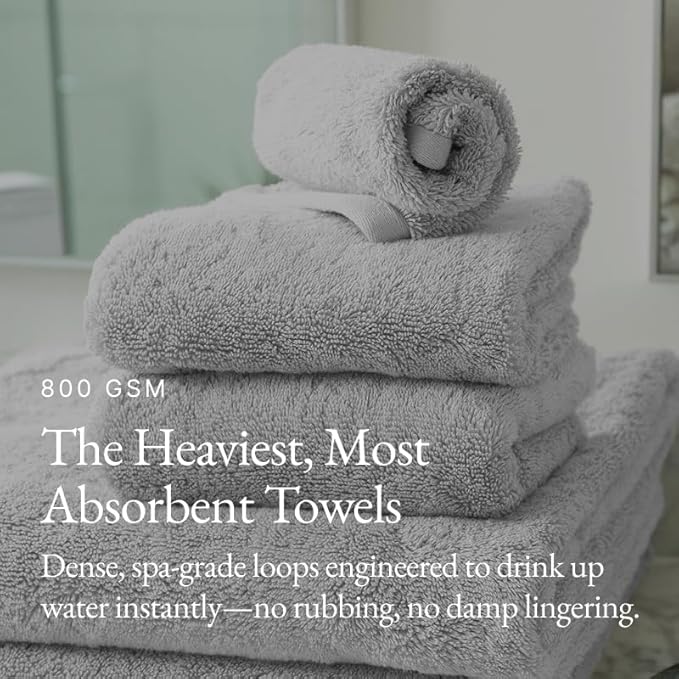 Italic Serene Ultraplush Cotton Bath Towels, 4-Pack (2 Sets of 2), Light Gray, Large, 800GSM, 100% Cotton, Heavy Duty, Resort Grade Towels (Light Gray)