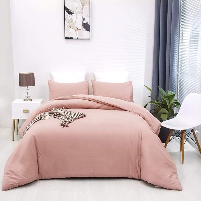 KAREVER Pink Comforter Sets Pure Blush Color Bedding Set Women Lightweight Comforter Set Girls 3 Pieces Blanket Breathable Bed Comforter Set Durable Bedding Set