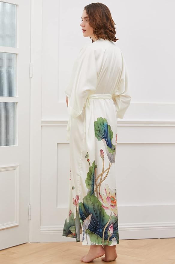 Ledamon Women's Kimono Long Robe - Classic Floral Bathrobe Nightgown