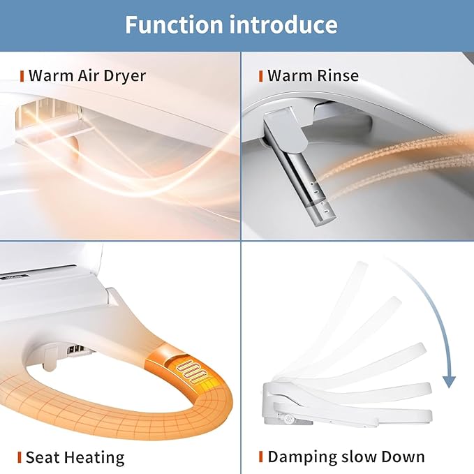 KERDE P30BR Electric Bidet Toilet Seat with Child Seat - Dual Control (Side Panel & Remote), Warm Water Wash, Heated Seat, Warm Air Dryer, LED Night Light, Universal Fit for Elongated Toilets
