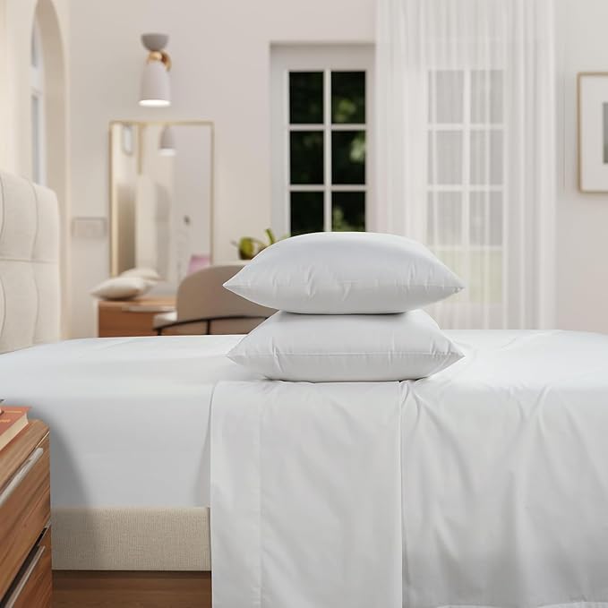 IZOD 100% Egyptian Cotton Sheets Set Full Size, Cotton Percale Crisp Sheet Set 4Pc, Lightweight & Deep Pocket fits Upto 17", Long-Staple Soft Combed, Hotel Style Sheets Luxury Bedding Sheet - White