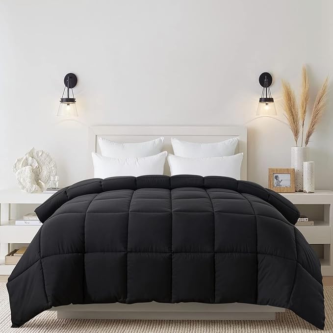 Cosybay Down Alternative Comforter (Black, King) - All Season Soft Quilted King Size Bed Comforter - Duvet Insert with Corner Tabs - Winter Summer Warm Fluffy, 102x90 inches