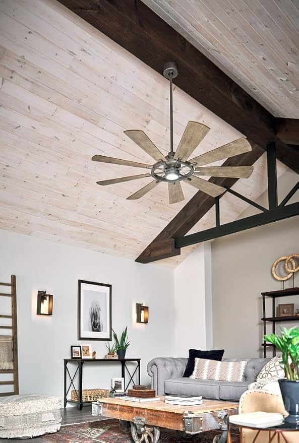 KICHLER Gentry 65” LED Ceiling Fan in Anvil Iron, Extra Large Indoor Fan with Reversible Blades and Modern Design, 300265AVI