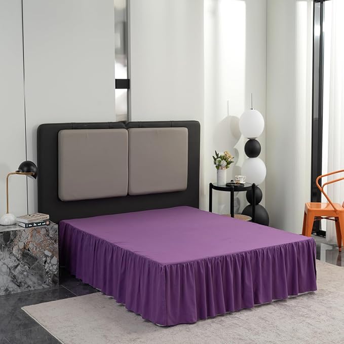 Bed Skirt Full Size Ruffled Bed Skirt with Split Corners, 16 Inch Drop Dust Ruffle Bed Skirts with Platform, Grape