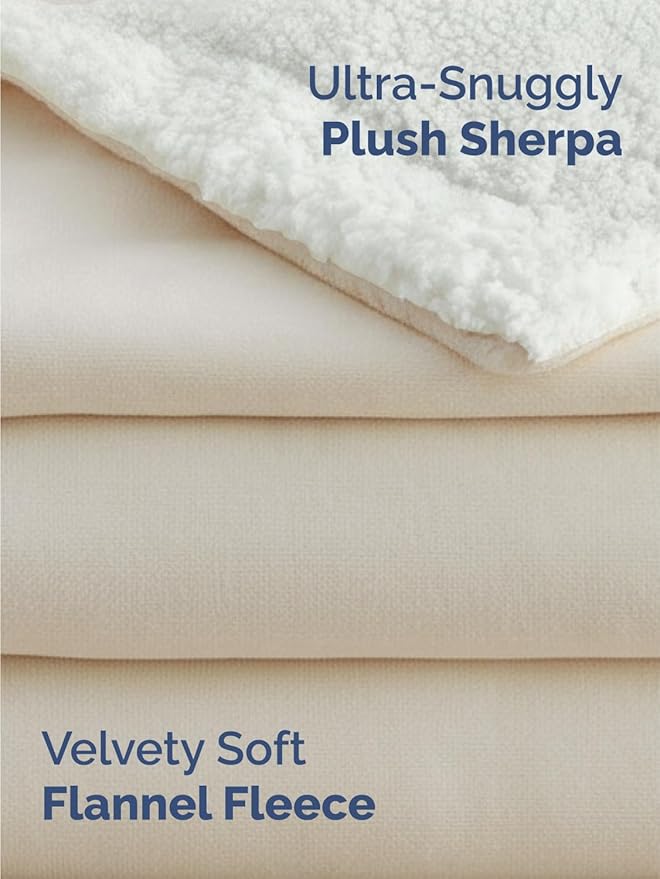 Sherpa Fleece Blanket King Size - Reversible Sherpa Fleece King Blanket - Super Soft Double Sided for Bed, Sofa, Couch - Thick, Warm, Fuzzy and Plush - Luxurious Bedding for Winter - Ivory, 90" x 108"