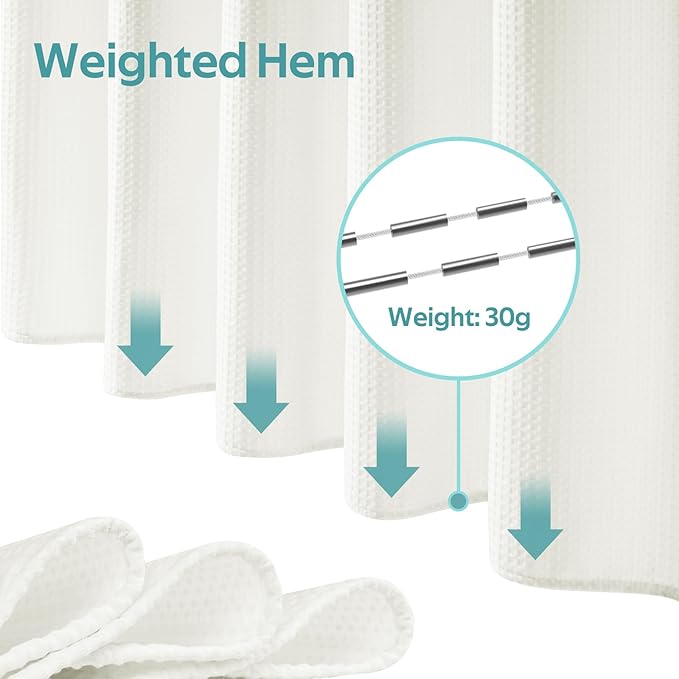 3 in 1 Shower Curtain Set, Waffle Shower Curtain and Liner Set with 12 Double Sided Shower Curtain Hooks, 258GSM Luxury Weighted Cloth Shower Curtains for Bathroom, 72 W x 84 H, Cream