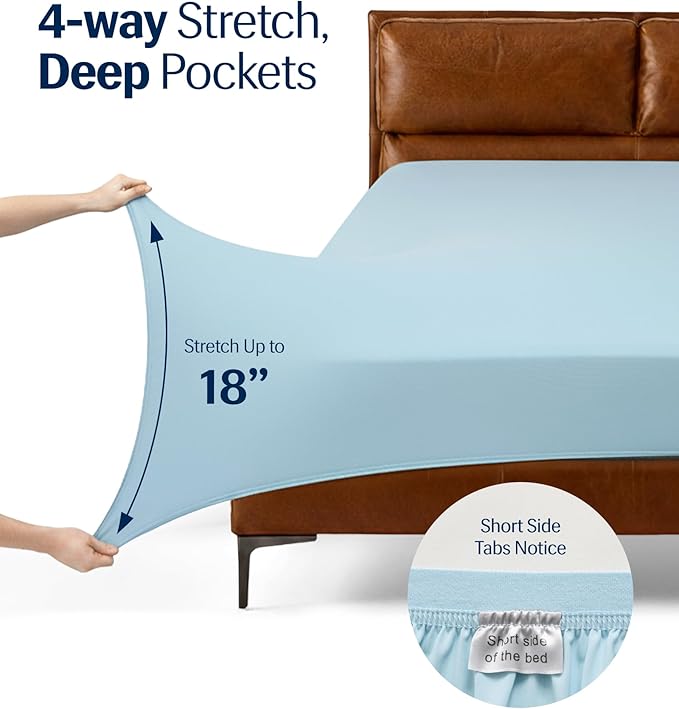 REST Evercool+ Cooling Starter Sheet Set of 1 Cali King Fitted 15’’ deep (Stretched to 18’’) and 2 King-Size Pillowcases 30''x20'',Silver Ion Infused Beddings for Hot Sleepers,Light Blue