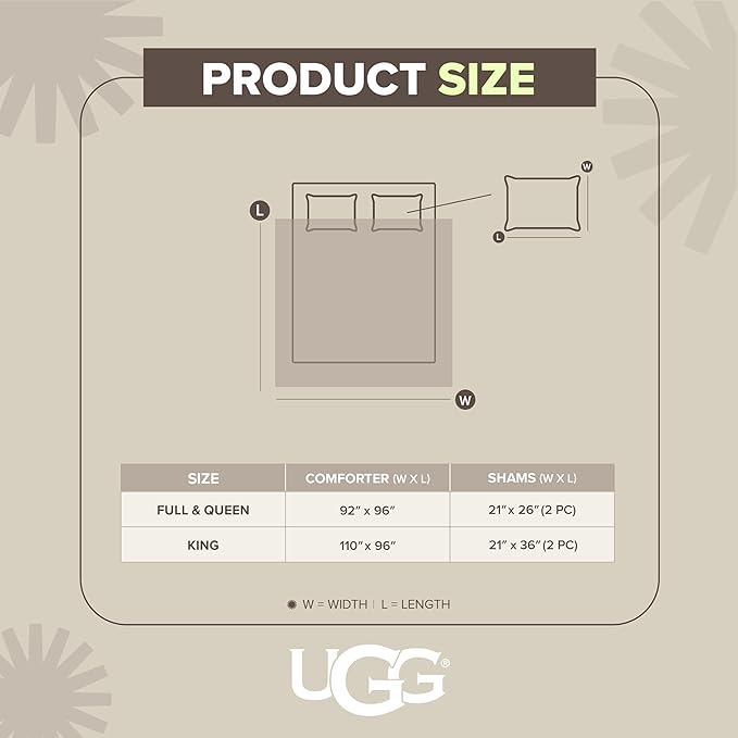 UGG Blissful Comforter Set with 2 Pillow Shams Reversible White Comforter Plush Fluffy Warm Bed Set Premium Hypoallergenic Down Alternative Bedding Breathable, King/California King, Brown Fawn
