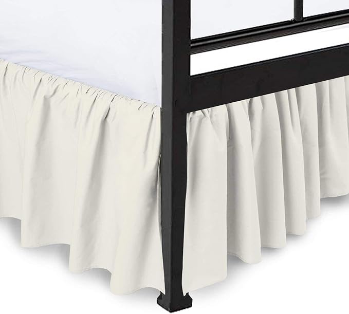 Ruffled Bed Skirt with Split Corners, Ivory, Full 16 Inch Drop Bedskirt, Hotel Quality Brushed Microfiber Wrinkle Free Dust Ruffle Bed Skirt Full Size