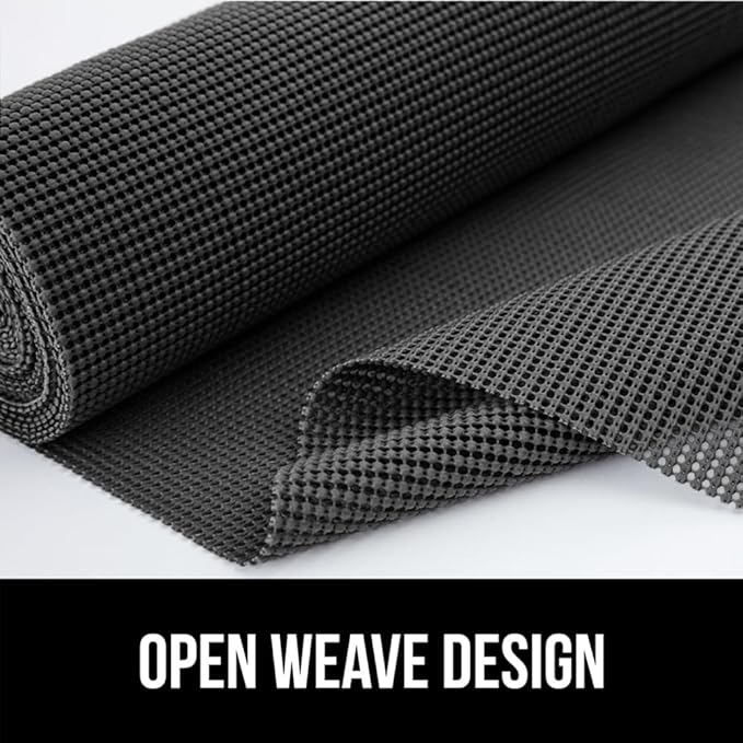 GORILLA GRIP powerGRIP Drawer Shelf and Cabinet Liner, Thick Strong Hold, Non-Adhesive Liners Protect Kitchen Cabinets and Cupboard, Bathroom Drawers, Easy Install, Breathable Mat, 12" x30', Charcoal