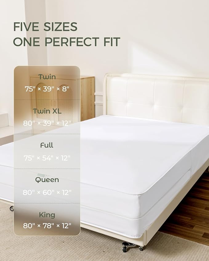 FAUNNA Zippered Mattress Encasement, 100% Cotton Bed Bug and Dust Mite Proof Mattress Protector, Hypoallergenic, Antibacterial Protection, Noiseless Zipper, Six-Sided Cover (Twin 8" Deep)