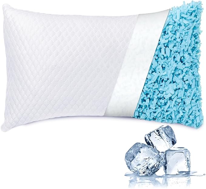 NTCOCO Cooling Bed Pillows for Sleeping Shredded Memory Foam Adjustable Gel for Side Stomach Back Sleepers Washable Removable Cover King Size Pack of 1