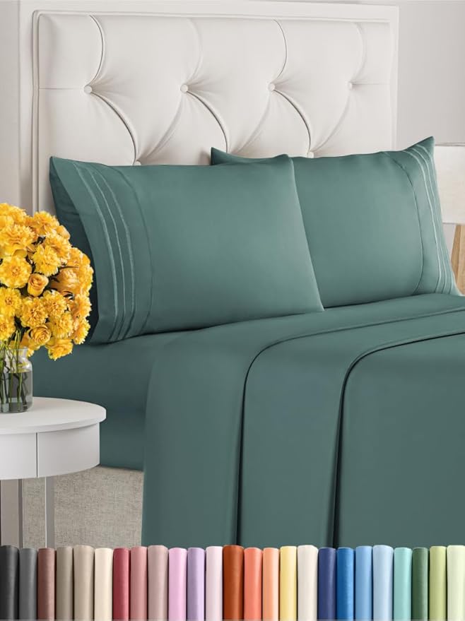King Size 4 Piece Sheet Set - Extra Soft, Breathable & Cooling Sheets - Hotel Luxury Durable Bed Sheets for Women & Men - Deep Pockets, Easy-Fit & Wrinkle-Free Sheets - Dusty Teal Oeko-Tex Bed Sheets