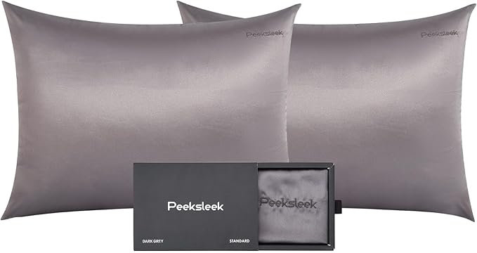 100% Mulberry Silk Pillowcases with Zipper– Luxurious, Anti-Aging Pillow Covers, 22 Momme 6A Grade Silk Pillow Cases 2 Pack for Hair and Skin Care (Dark Grey, Queen (U.S. Standard))