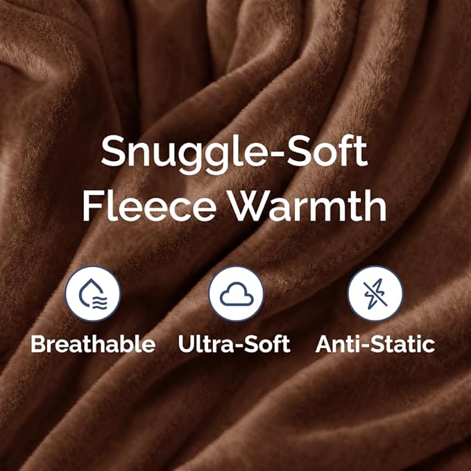 Ultra Soft Fleece Blanket Throw Size - Flannel Fleece Luxury Throw Blanket - Lightweight for Couch Bed Chair - Thick, Warm and Breathable - All Season Cozy Fuzzy, Anti-Static Microplush Bedding, Brown