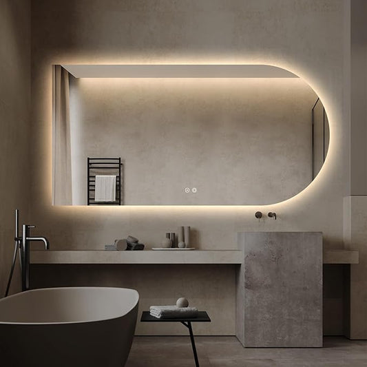Arched LED Bathroom Mirror, 55"x28" Arch Framless Backlit Mirror with Lights Vanity Mirror for Makeup, Anti-Fog, Dimmable, 3-Color, Memory Function, IP65 Waterproof, UL Listed, Horizontal-Left