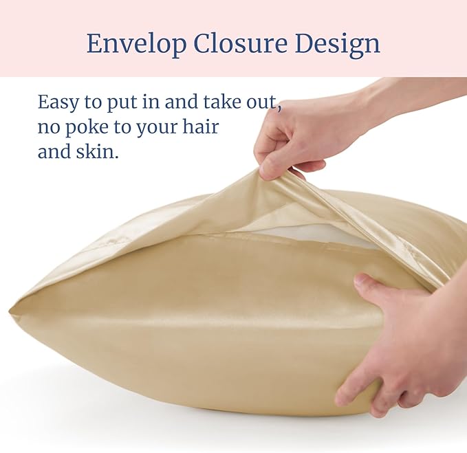 BEDELITE Satin Pillowcase for Hair and Skin, Super Soft Similar to Silk Pillow Cases 4 Pack with Envelope Closure, Cooling Pillowcases for Women Men (20"x30" Queen Size, Champagne)